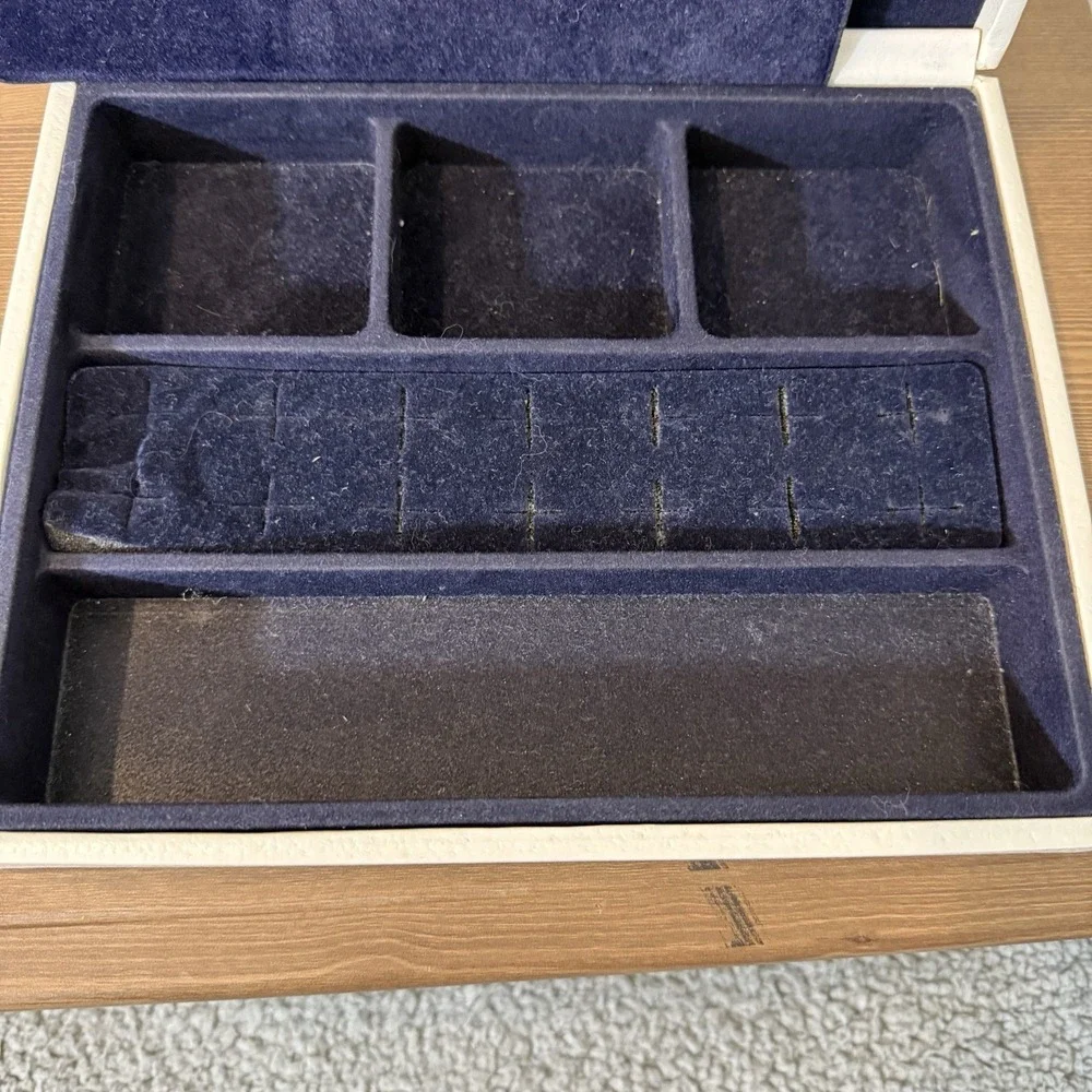 Vintage 1980's Avon Jewelry Box Cushion Faux‎ Leather Navy Velvet Interior